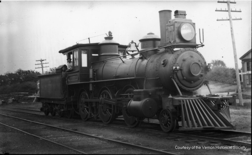 Locomotive and crew at Vernon Depot